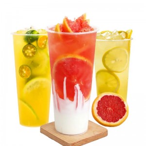 Clear Beverage Eco-friendly Disposable  Plastic Boba Milk Tea Cup With Lids