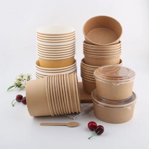 Disposable Kraft Paper Soup Bowls With Lid