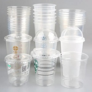Disposable Plastic Cups with Lids & Straws