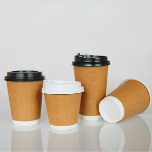 Disposable Double Wall Kraft Coffee Cups With Lids
