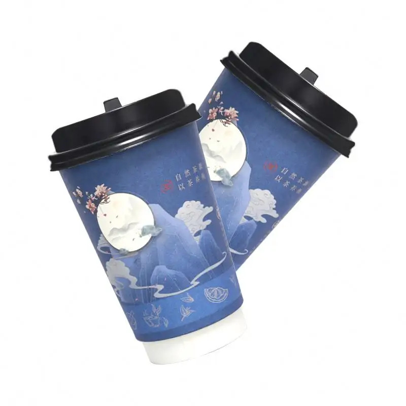 custom disposable coffee paper cups with lids