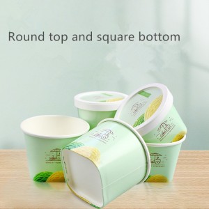 Top Round Bottom Square  Ice Cream Paper Cup  with Lid