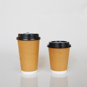 Disposable Double Wall Kraft Coffee Cups With Lids