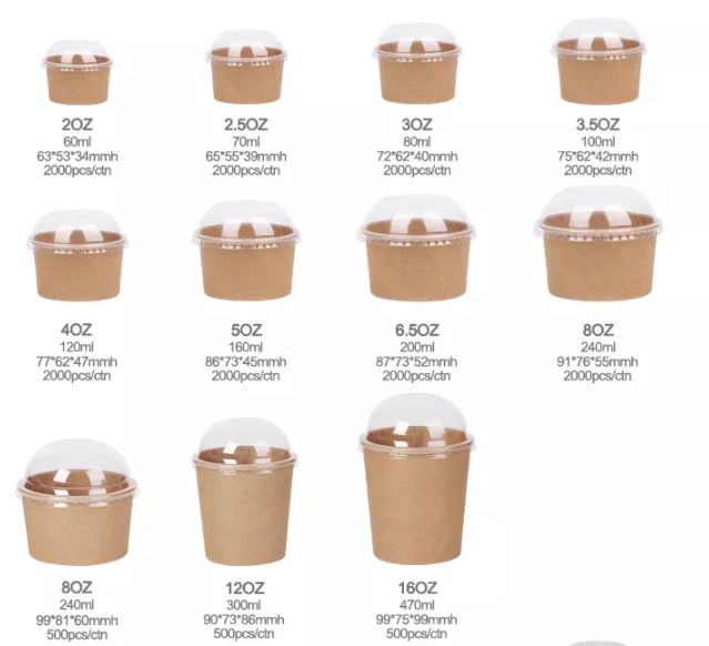 paper ice cream cups sizes