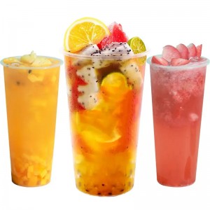 Clear Beverage Eco-friendly Disposable  Plastic Boba Milk Tea Cup With Lids