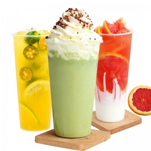 Clear Beverage Eco-friendly Disposable  Plastic Boba Milk Tea Cup With Lids