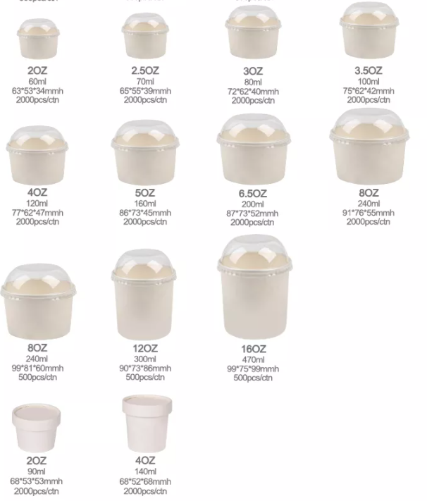 sizes of paper ice cream cups